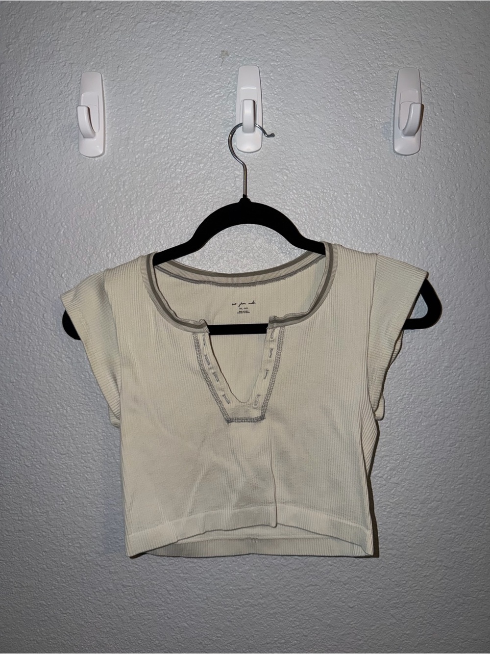 OUT FROM UNDER White Ribbed Cropped Top with Contrast Trim